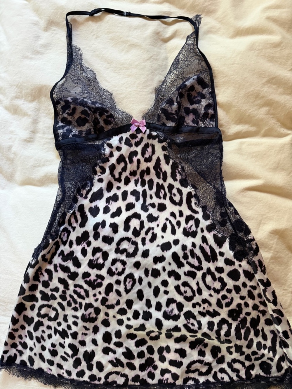 Victoria's Secret Satin Black Lace & Leopard Chemise Victorias Secret Small